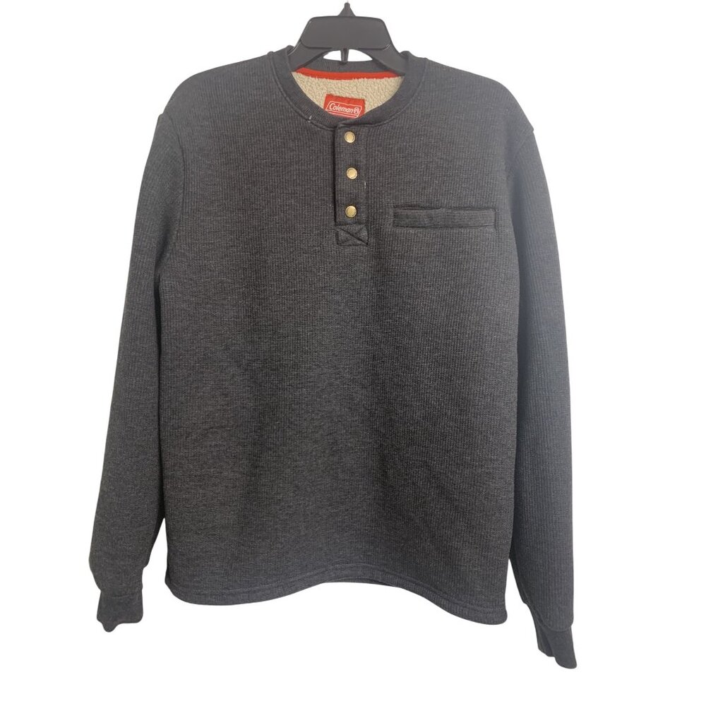 Colman M Sherpa Waffle knit Quarter Snap Sweatshirt Sweater Dark‎ Gray